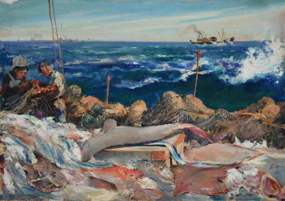 戴泽,渔获(一),1961,木板油画 916462829654716695