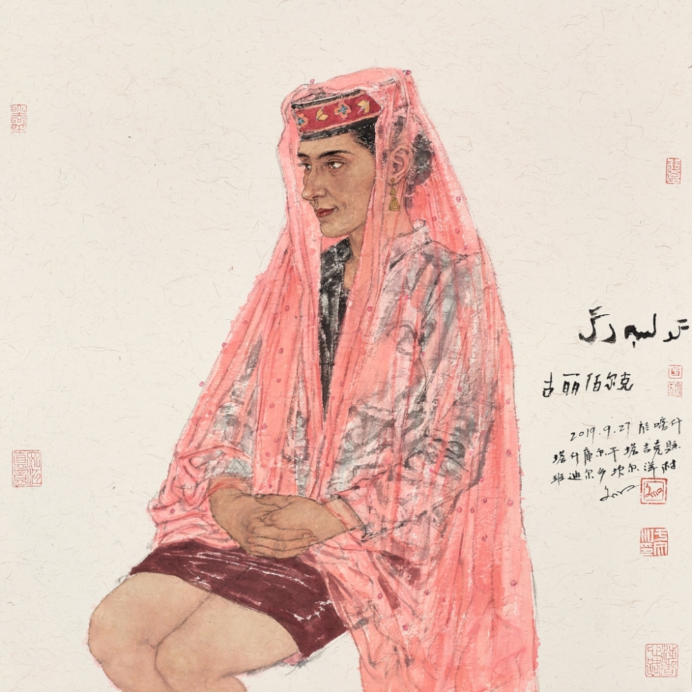 于文江写生作品《塔吉克妇女古丽佰尔克》50cm×50cm2019年 916462829654716937