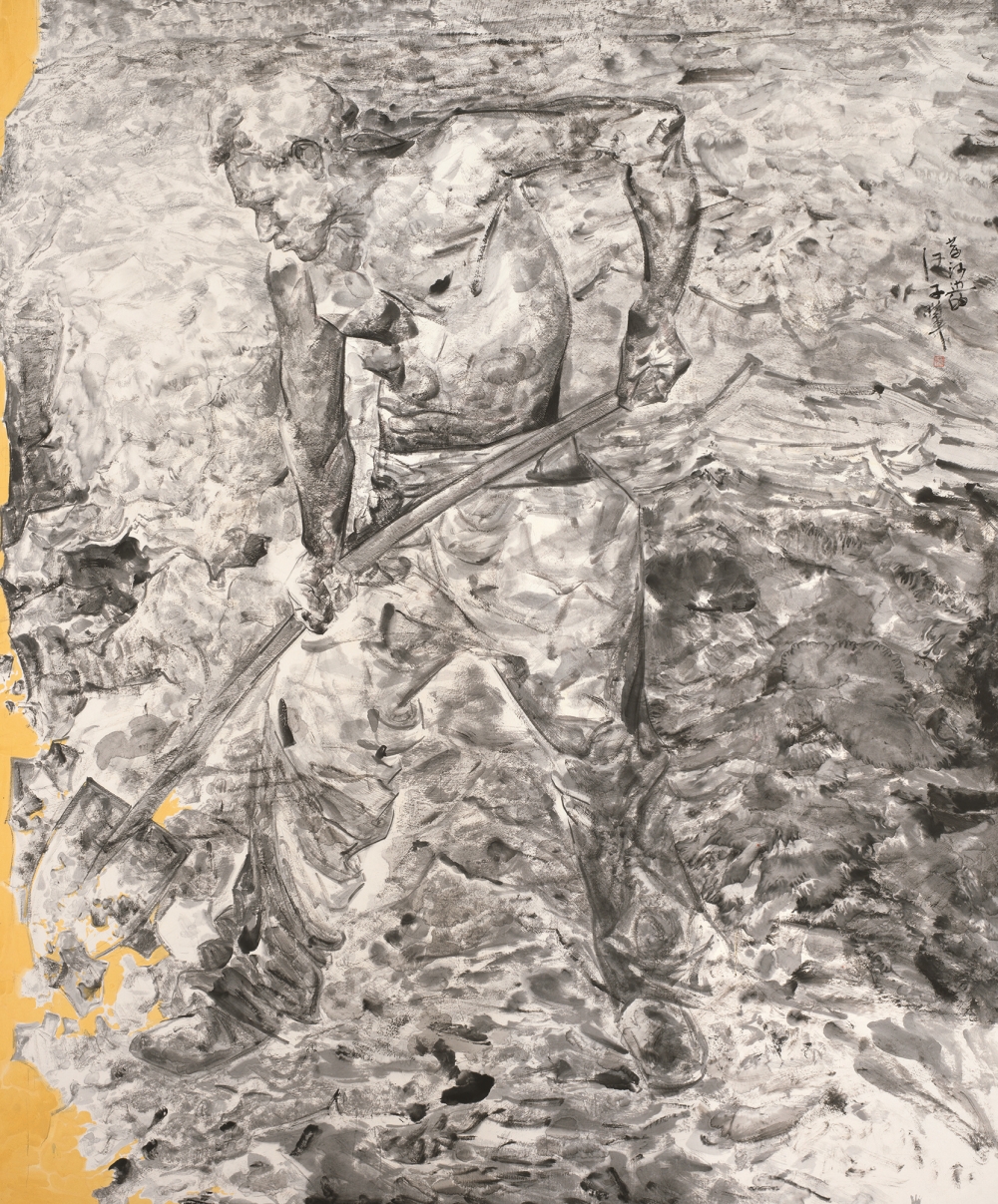 27孟祥军,黄河边的汉子,200x240cm,中国画 .jpg 916462829654716863