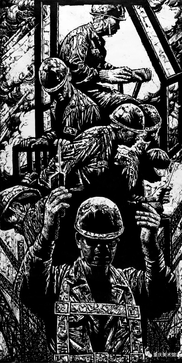 塔吊机组 代大权 版画 180×91cm 2011年.jpg 916462829654699043