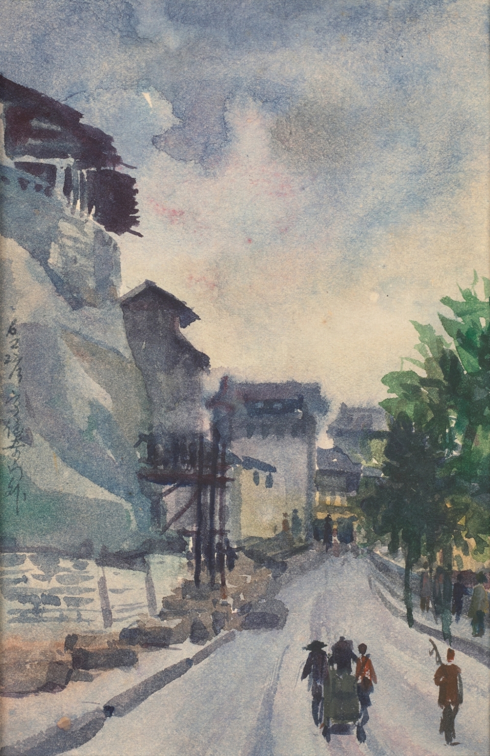 《储奇门外》 11x17cm 纸本水彩 邹丹 1962年 916462829654716615