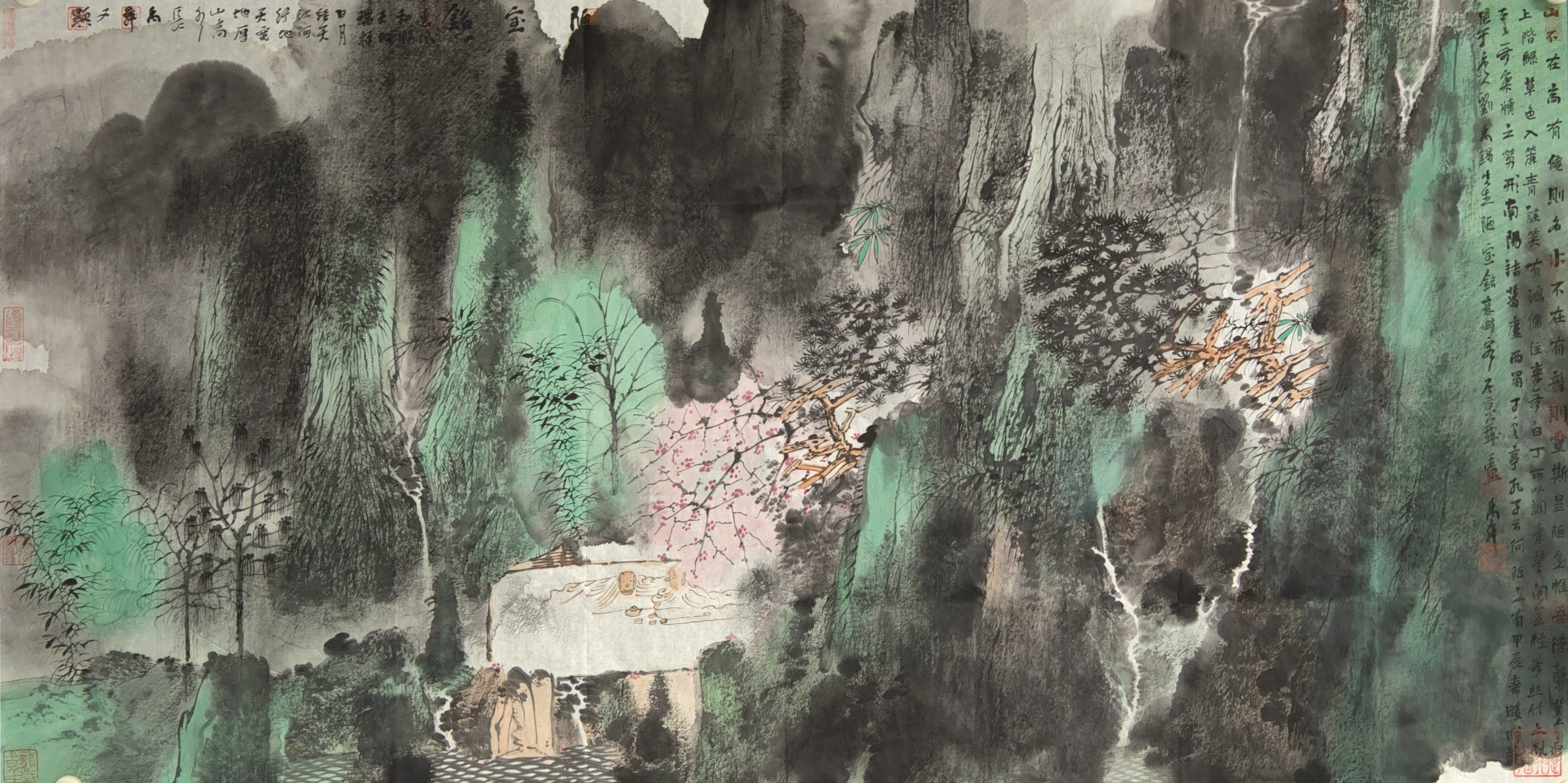 卢禹舜《陋室铭诗意图》中国画 69×138cm 纸本 2024年