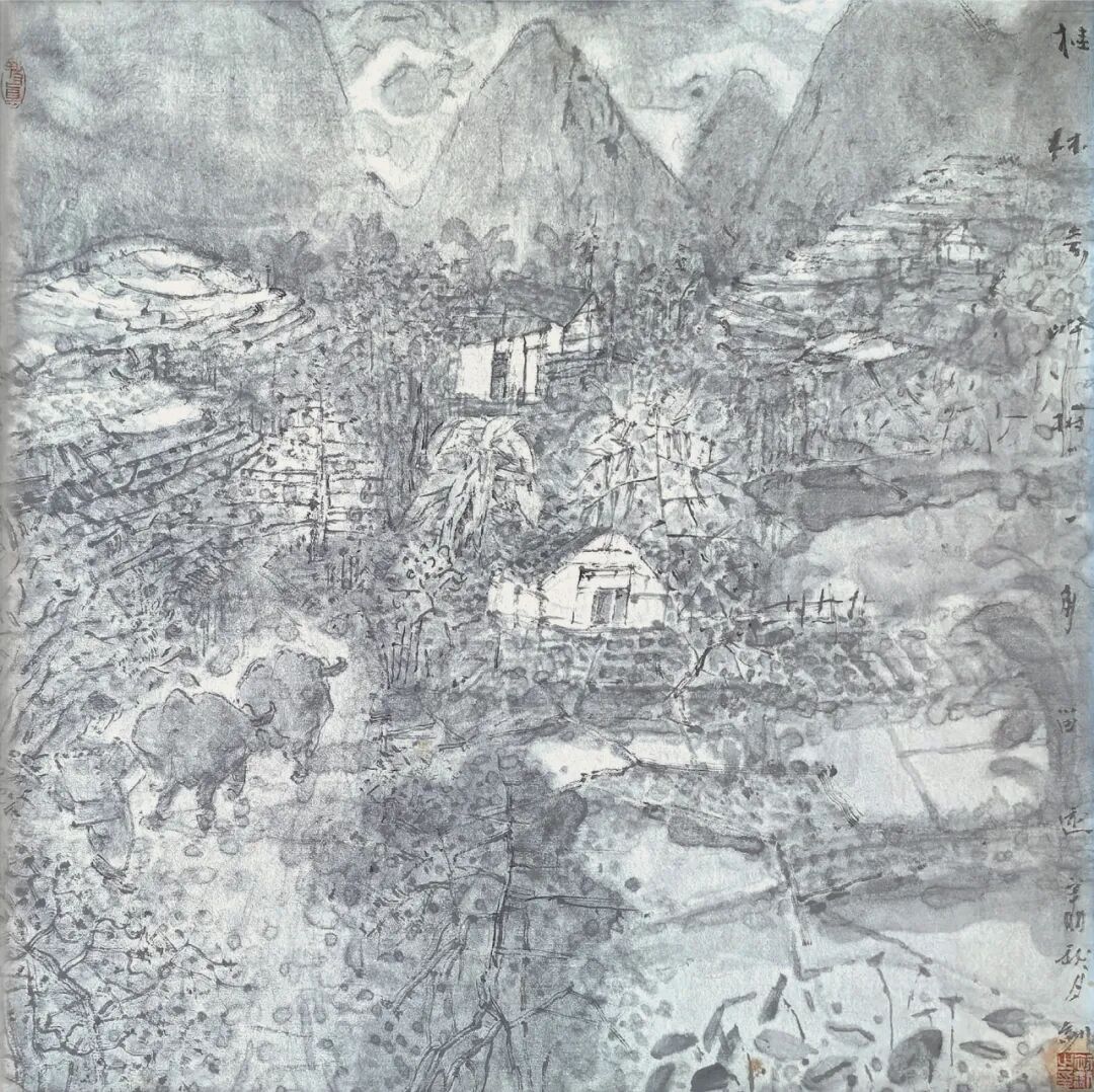 初剑《桂林奇峰村一角》45cm×45cm