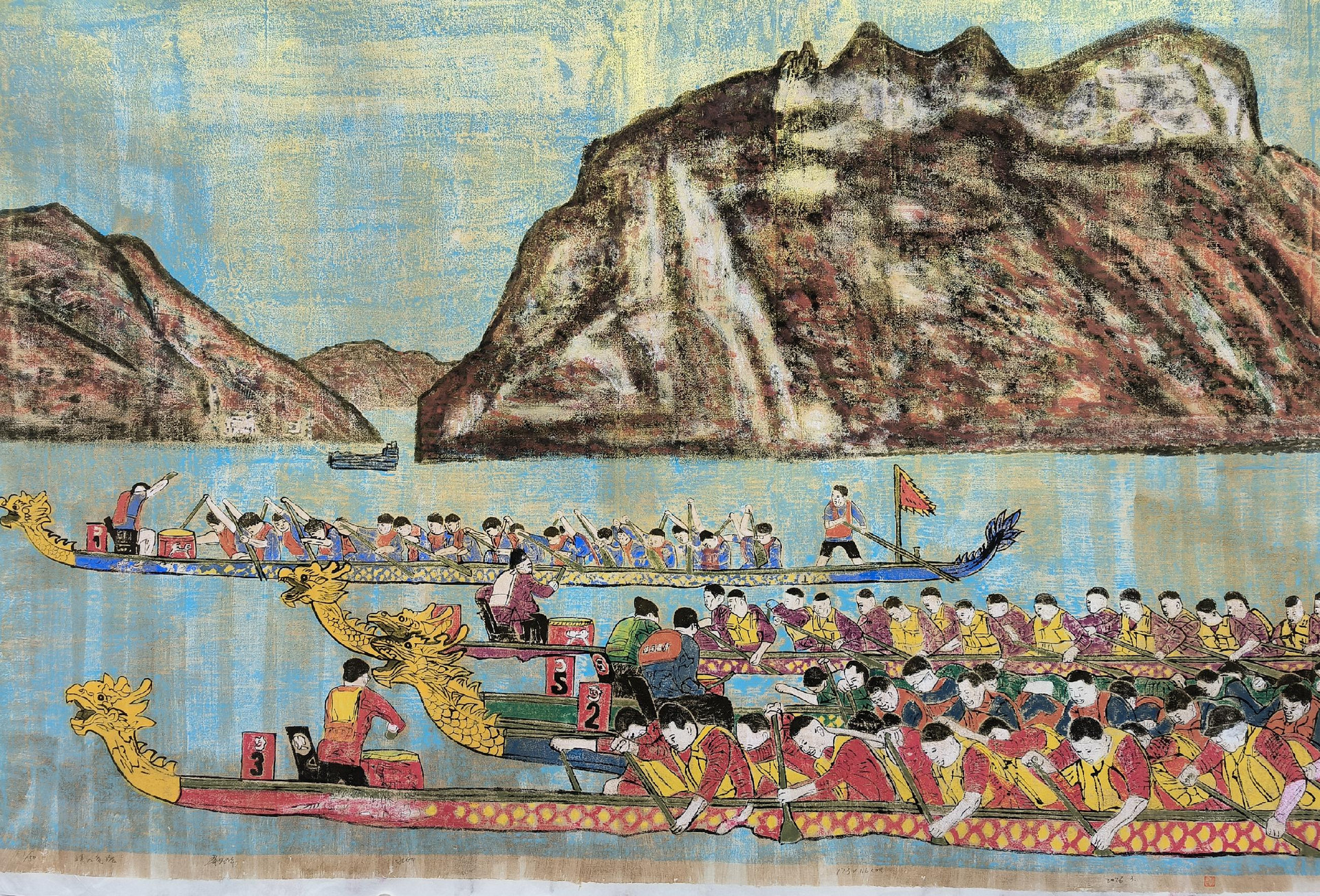 7梁昌华《峡江竞渡》版画173x116cm2026