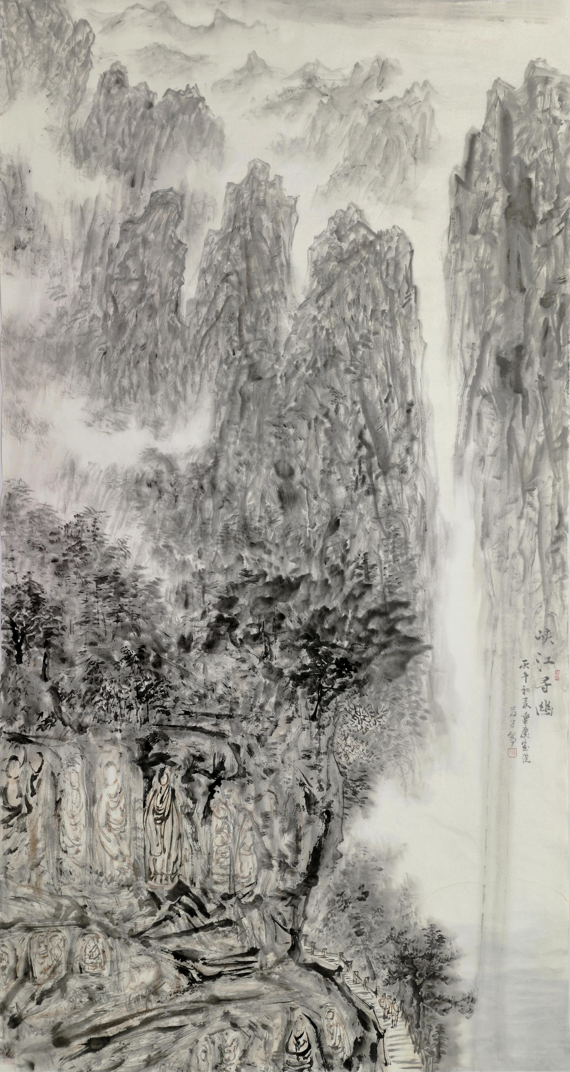 8蒋才《峡冮寻幽》中国画180×98cm2026