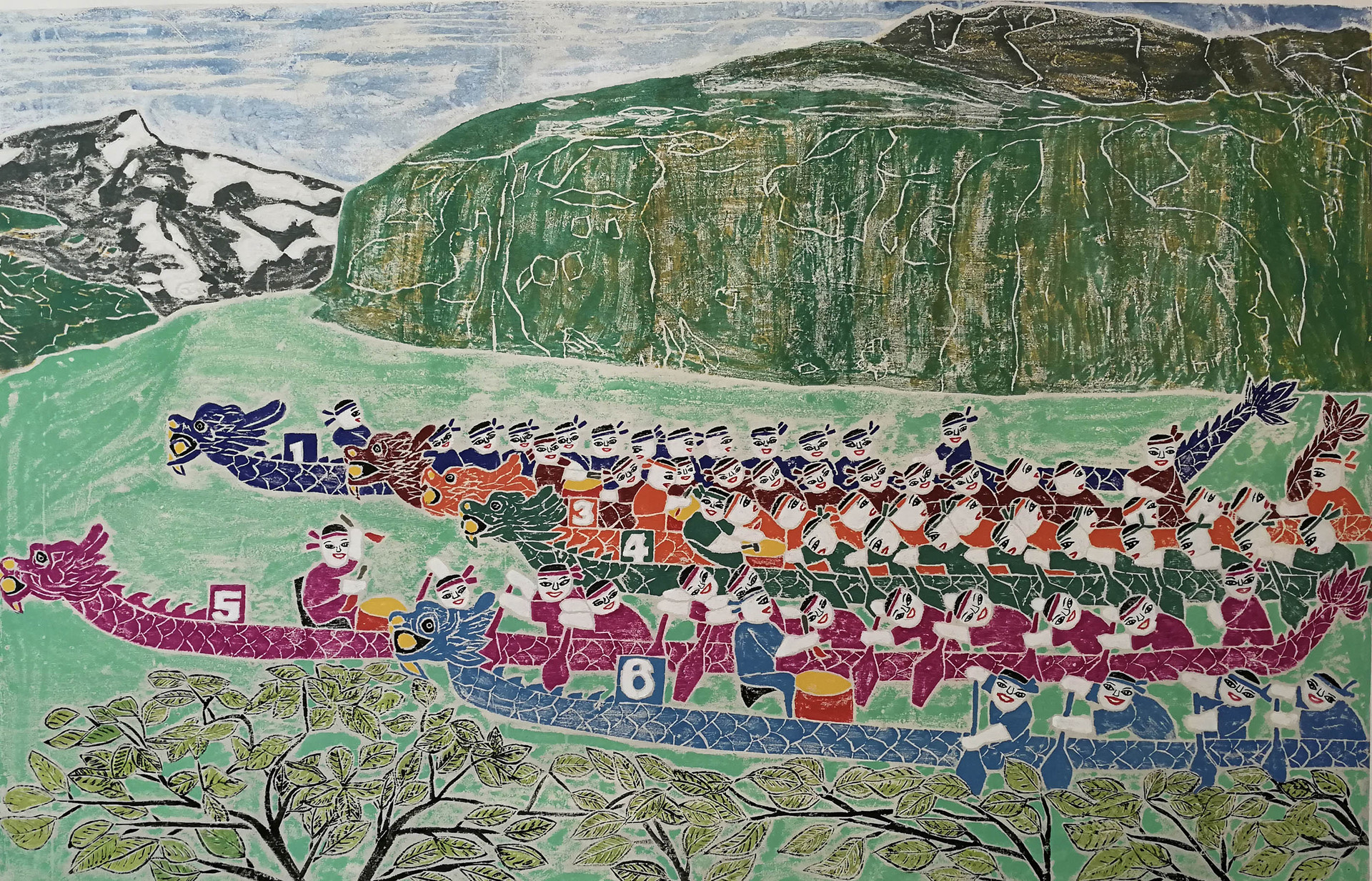 夔门竞渡 版画 118cm×68cm 2020年