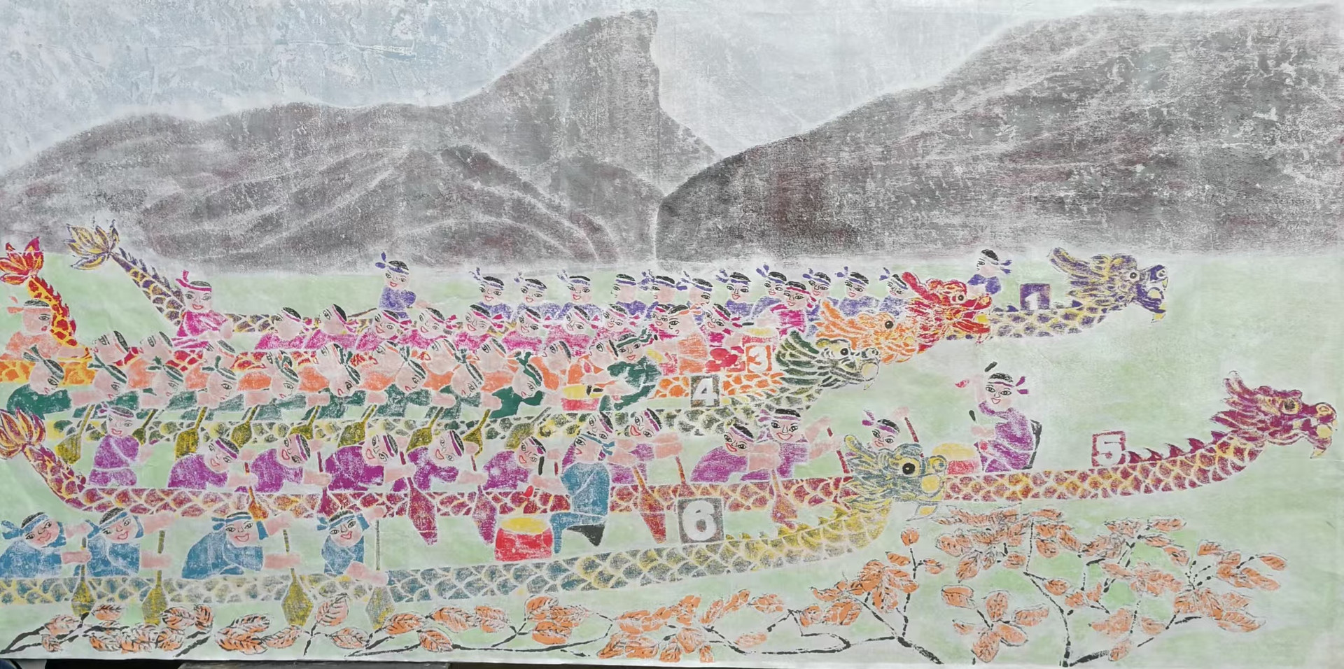 竞渡 版画 136x68cm 2018年