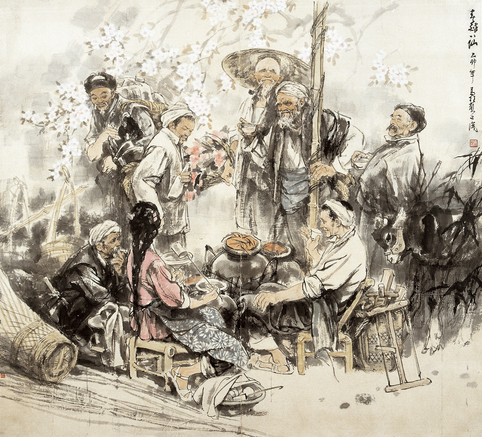 7春醉八仙 马振声 中国画 100×100cm 1999年