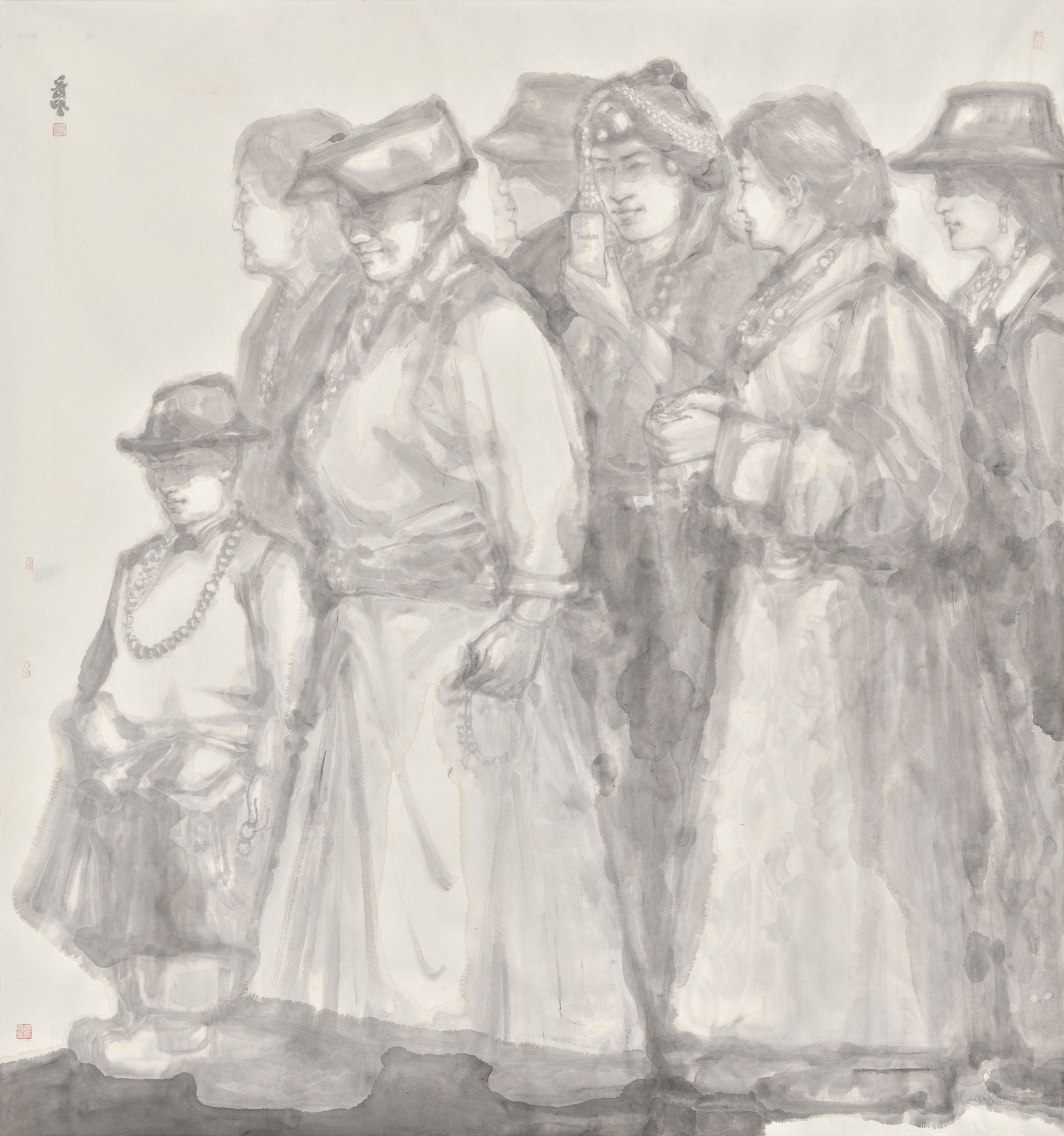 15. 高冠峰《高原春暖》190×180cm中国画2022年(入选中国国家画院主办的第八届全国画院美术作品展)