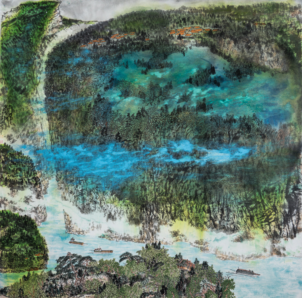 7.王发荣《又见夔门》150×150cm中国画2024年(入选文旅部主办的第十四届中国艺术节全国优秀美术作品展)