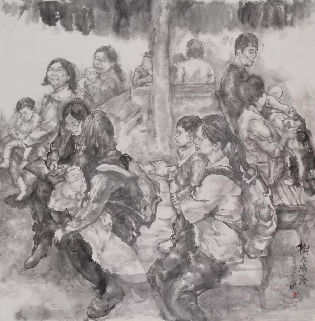 4王世明《树大成荫》中国画 102x100cm 2023年