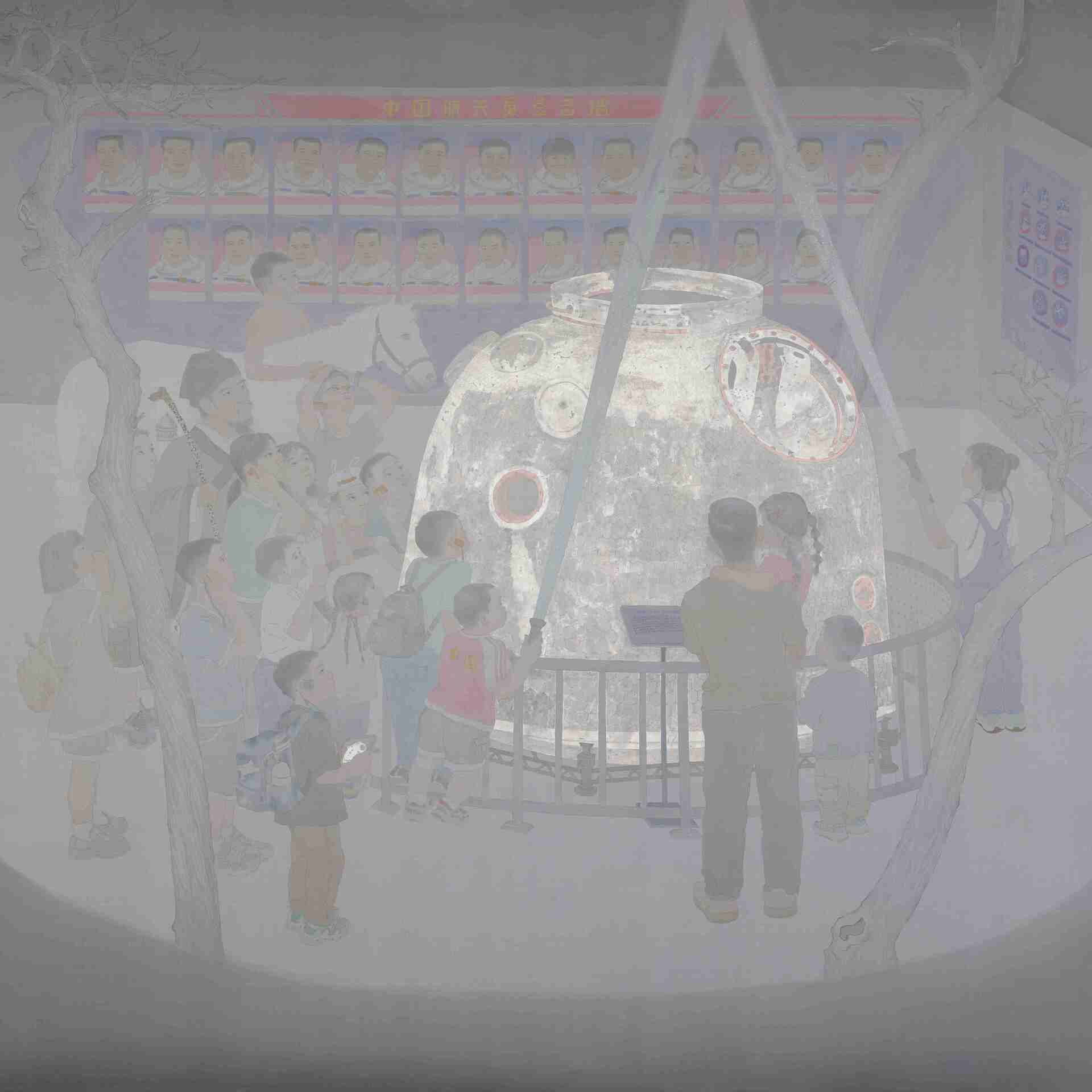 2凝固的月光——神舟一号返回舱 王敛、庞皓文 中国画 230×230cm 2025年