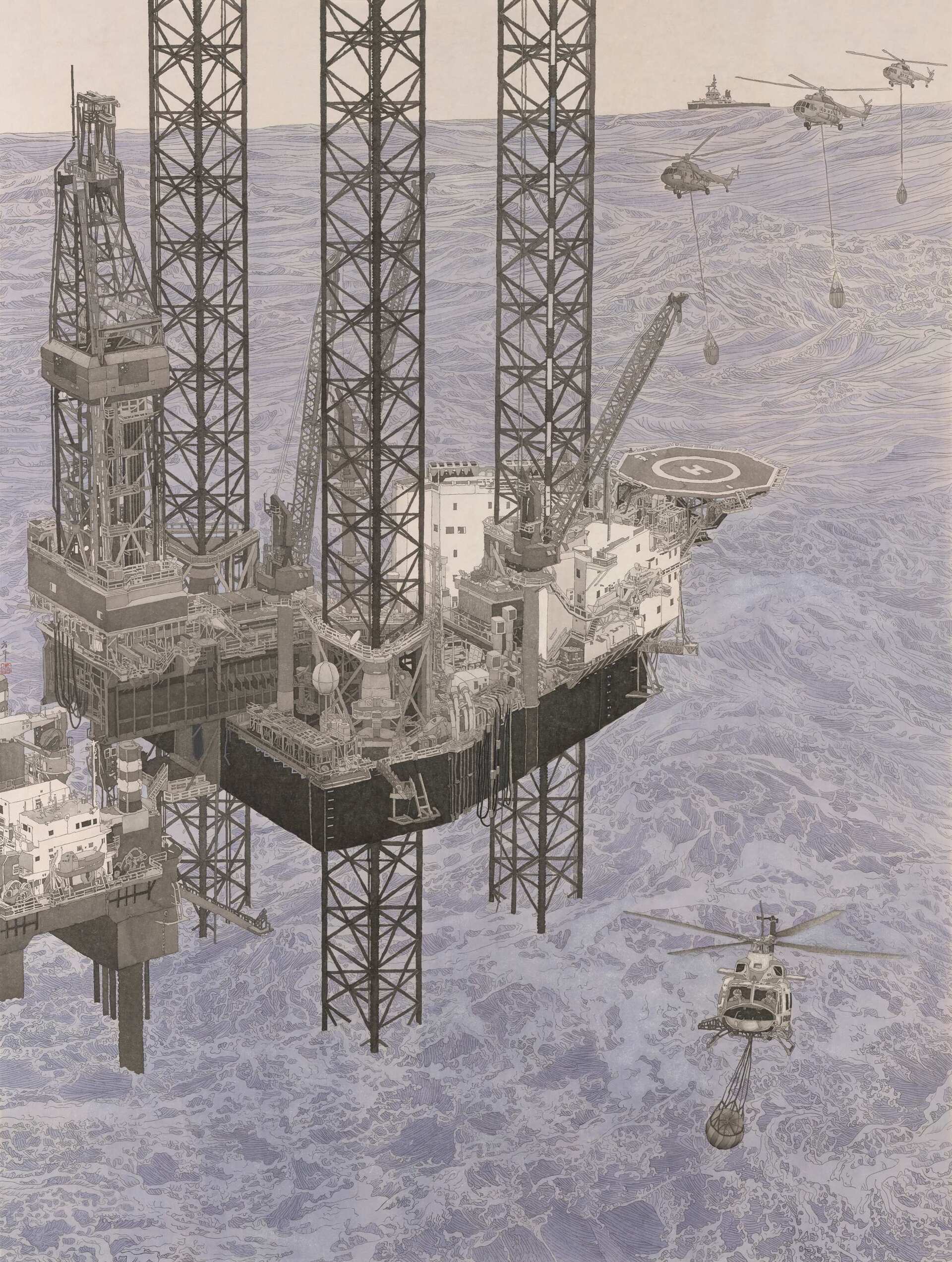 1深蓝脉动 王方平 中国画 220×165cm 2025年