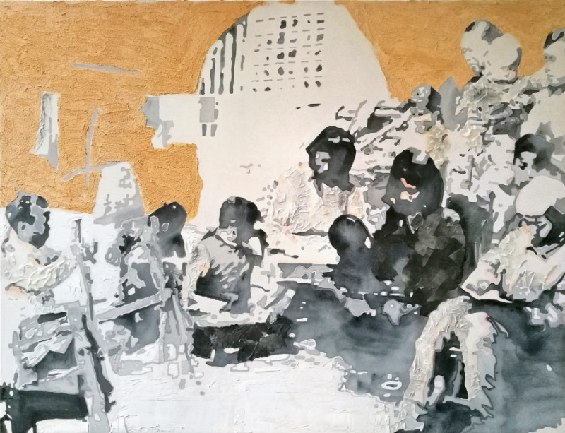 11.王岚岚《成长的摇篮——延安保育院纪事》120×160cm 综合材料绘画2019年(入选文旅部、中国文联、中国美协主办的第十三届全国美展)