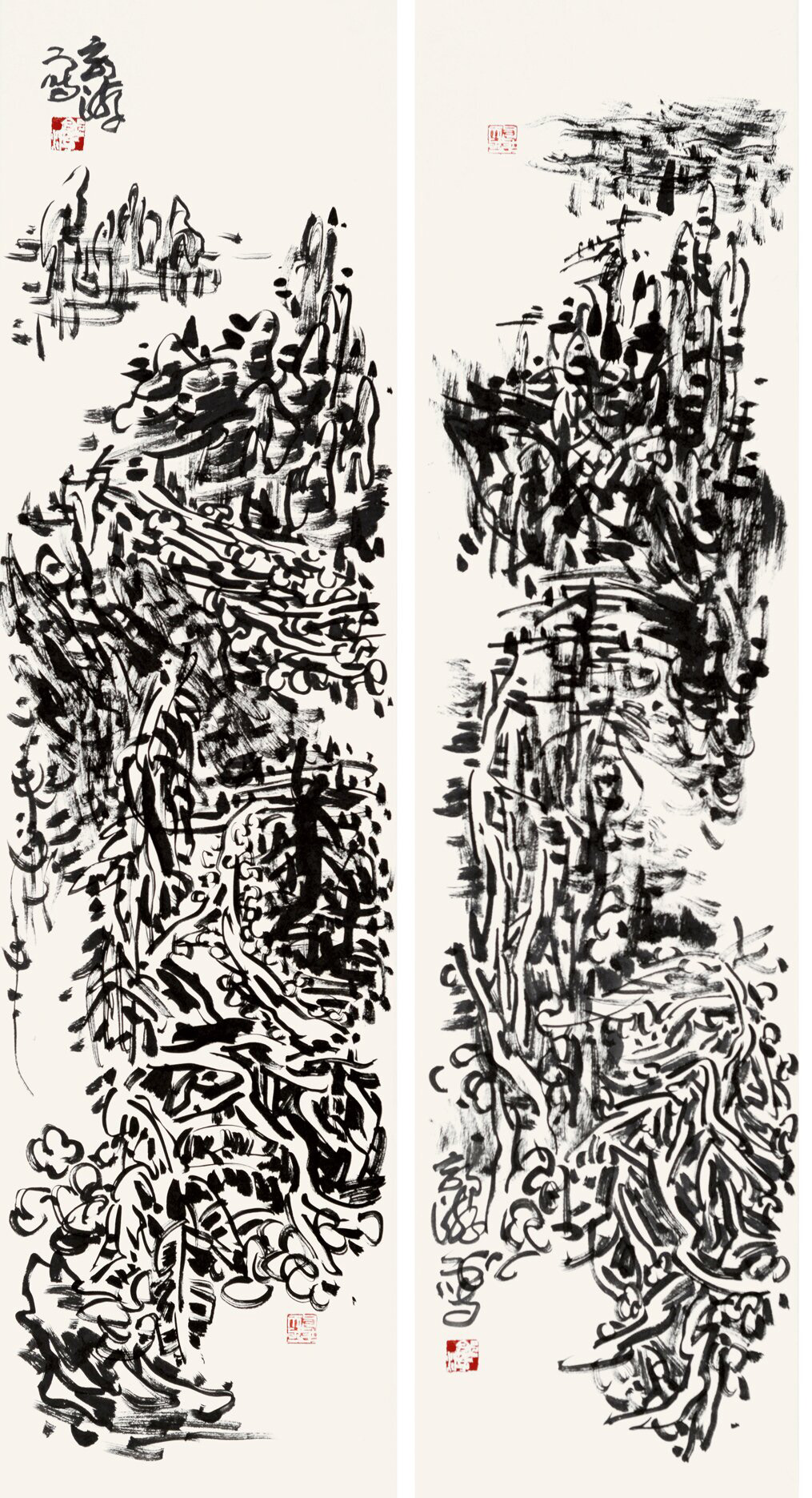 6、郭游 《笔叩林壑》 中国画 140cm×35cm×2 2024年