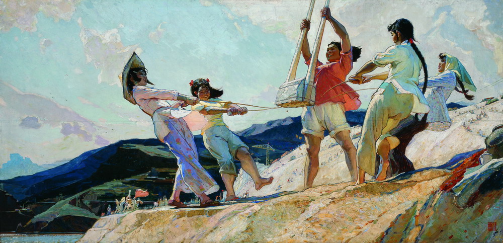 王文彬 夯歌 156×320cm  布面油彩 1962年 中央美术学院美术馆藏-2M