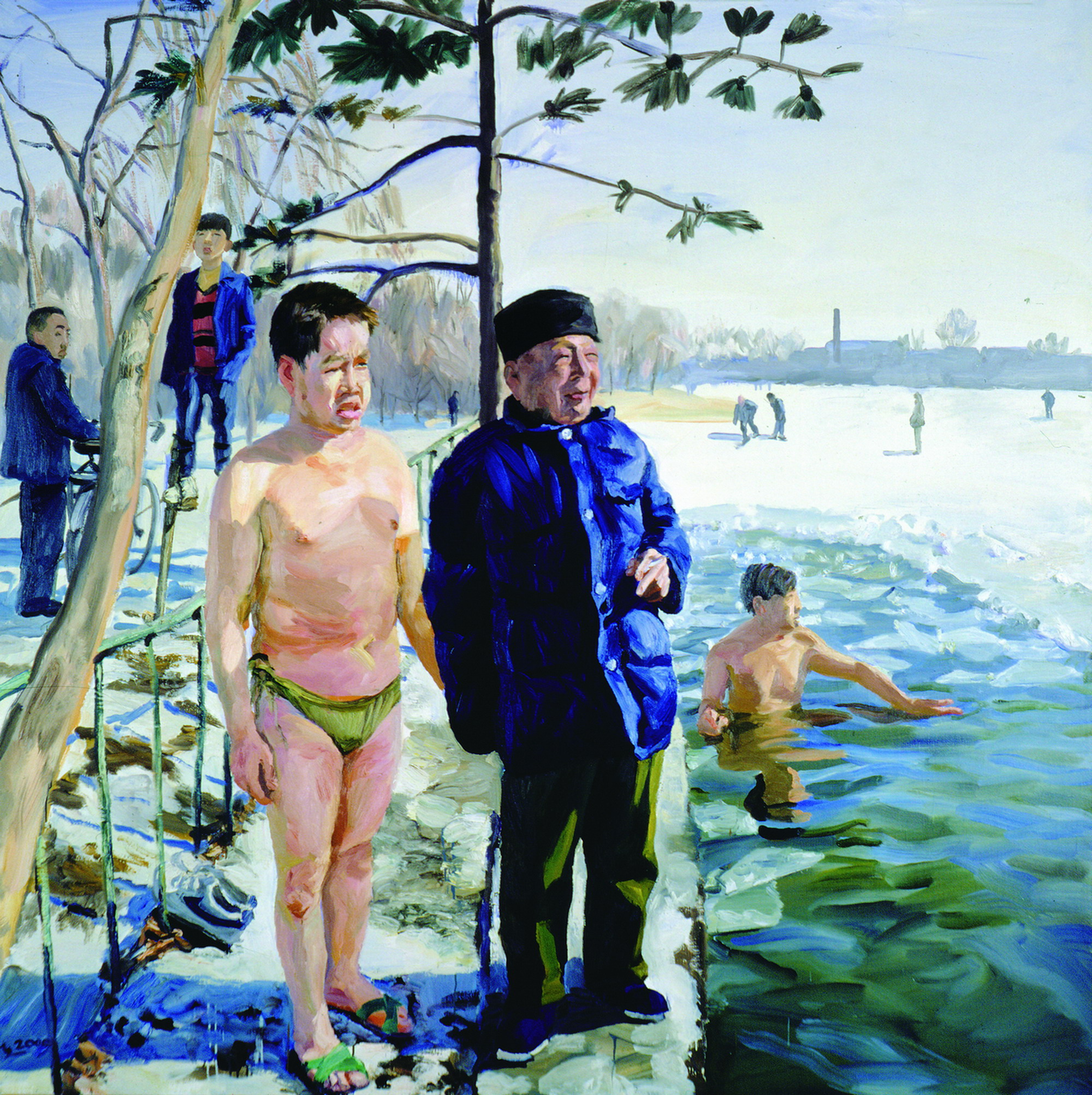 白胖子和他爸 刘小东 布面油彩 200cm x 200cm 2000年 自藏-2M