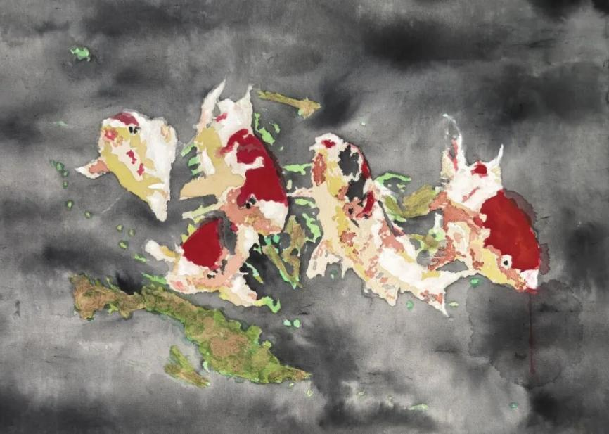 5《五福临门》 50cm×70cm 综合材料绘画 2026