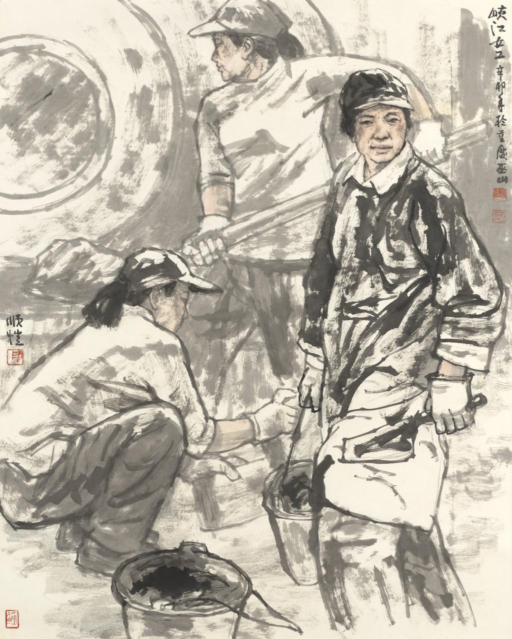 周顺恺《峡江女工》 121x97cm 纸本设色 辛卯年