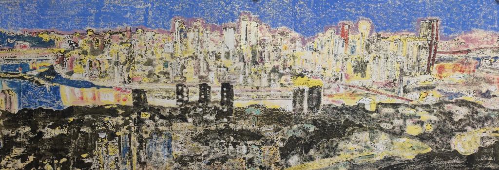 梁昌华 《重庆渝中半岛》版画 60×170cm 2023年