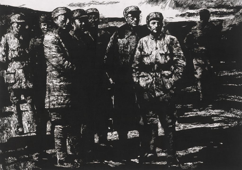 18重庆画院 裴天林 《一九四零.晋东南的热土上》 黑白木刻 135×95 cm 2004