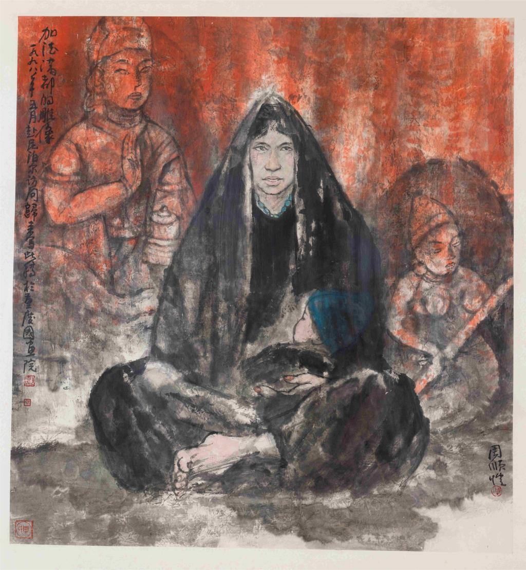 2重庆画院 周顺恺《加德满都的雕像》 90x95cm 纸本设色 1998年