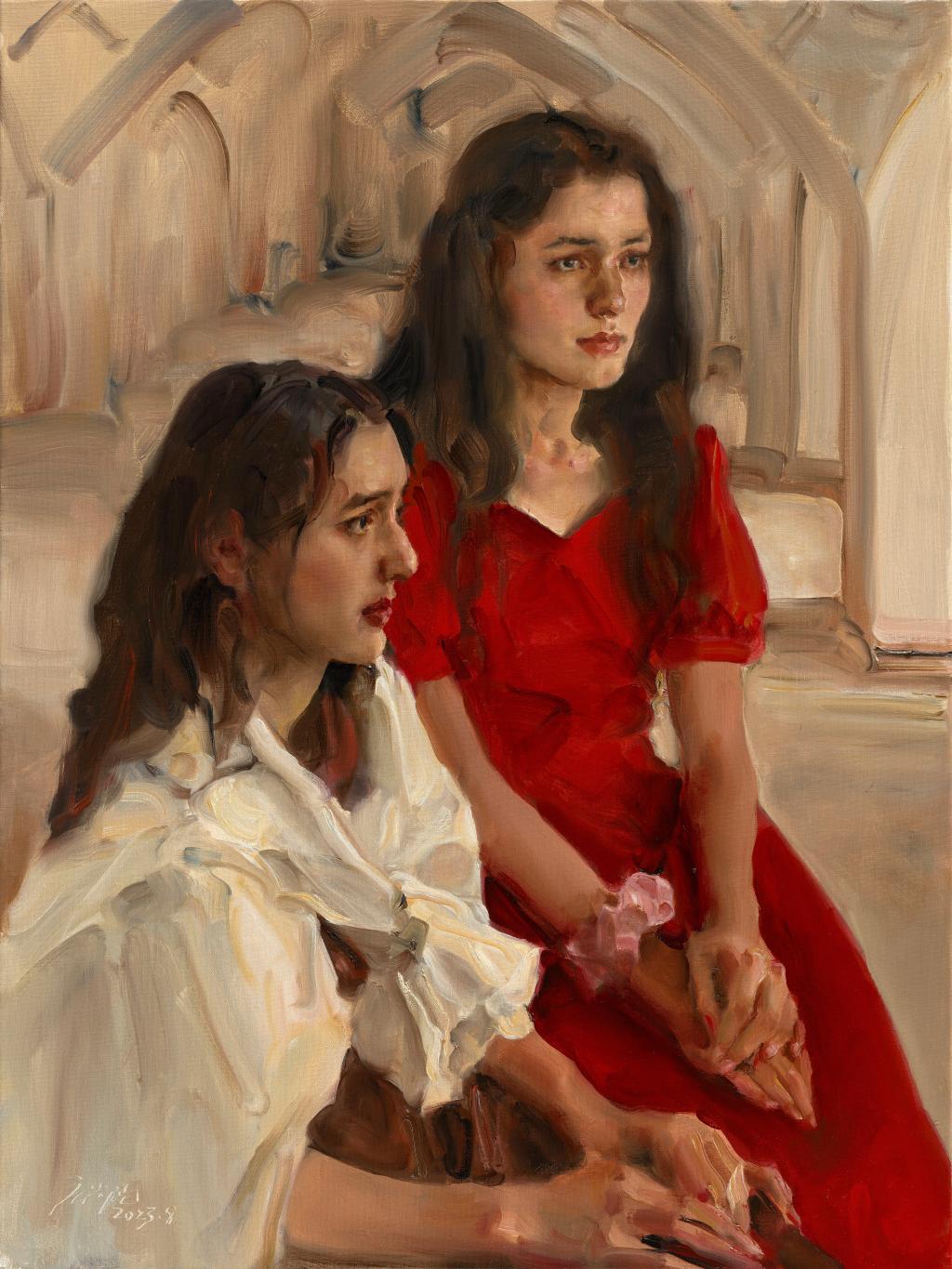 4重庆画院 庞茂琨《新疆姐妹》80x60 布面油画 2023