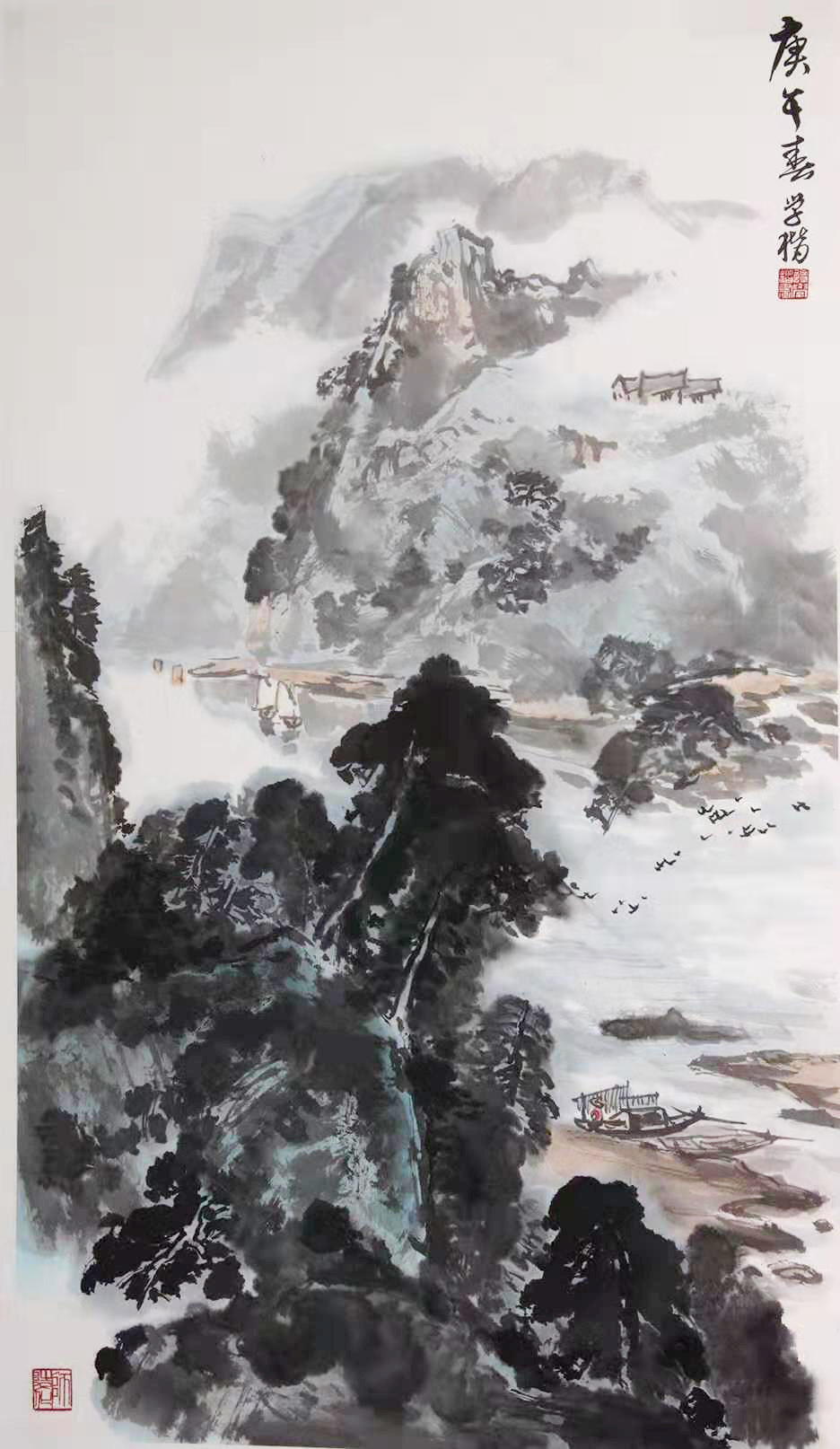 4乌江帆影 90年 138cmx68cm 中国画.jpg 916462829654713249
