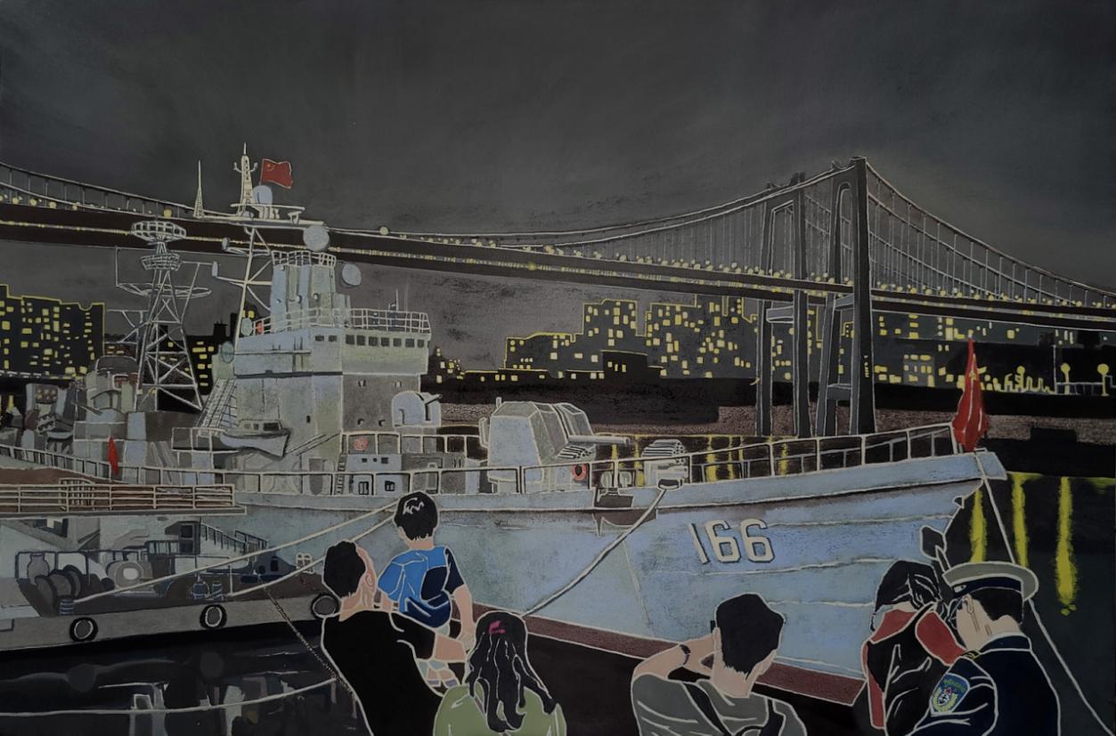 黄晶 《荣誉之舰，英姿入港》 布面油画120×180㎝ 2022年