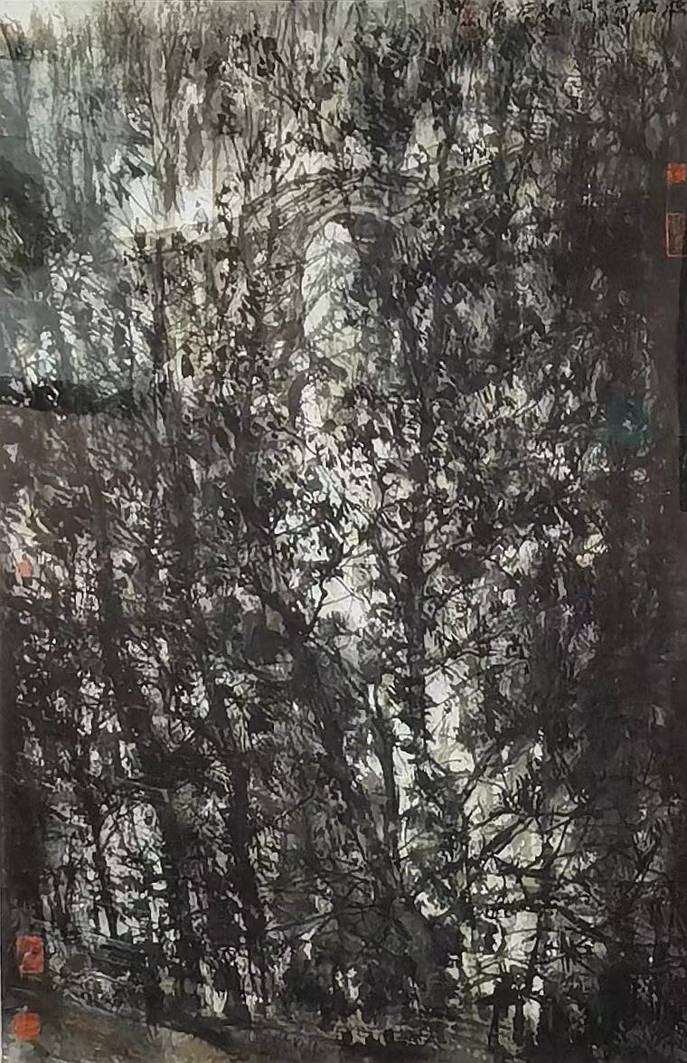 3 张彦 秋桥写生   70x️47cm  纸本设色  2006年