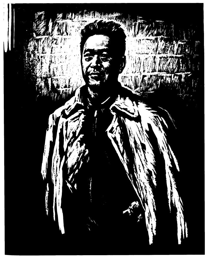 革命烈士诗抄——叶挺在狱中 吴强年  版画 1978年35×43cm 纸本