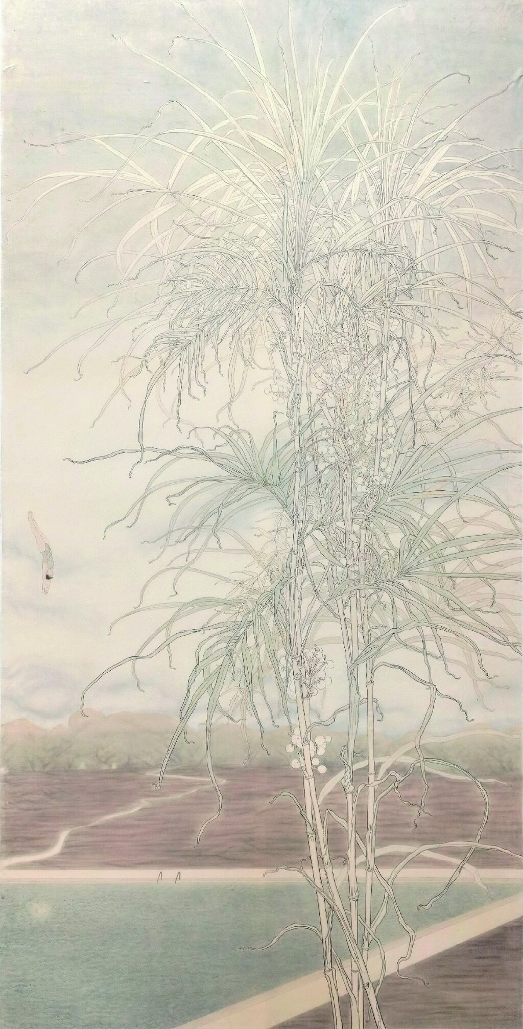 蒋才《入水方式》中国画240㎝×124㎝  2020