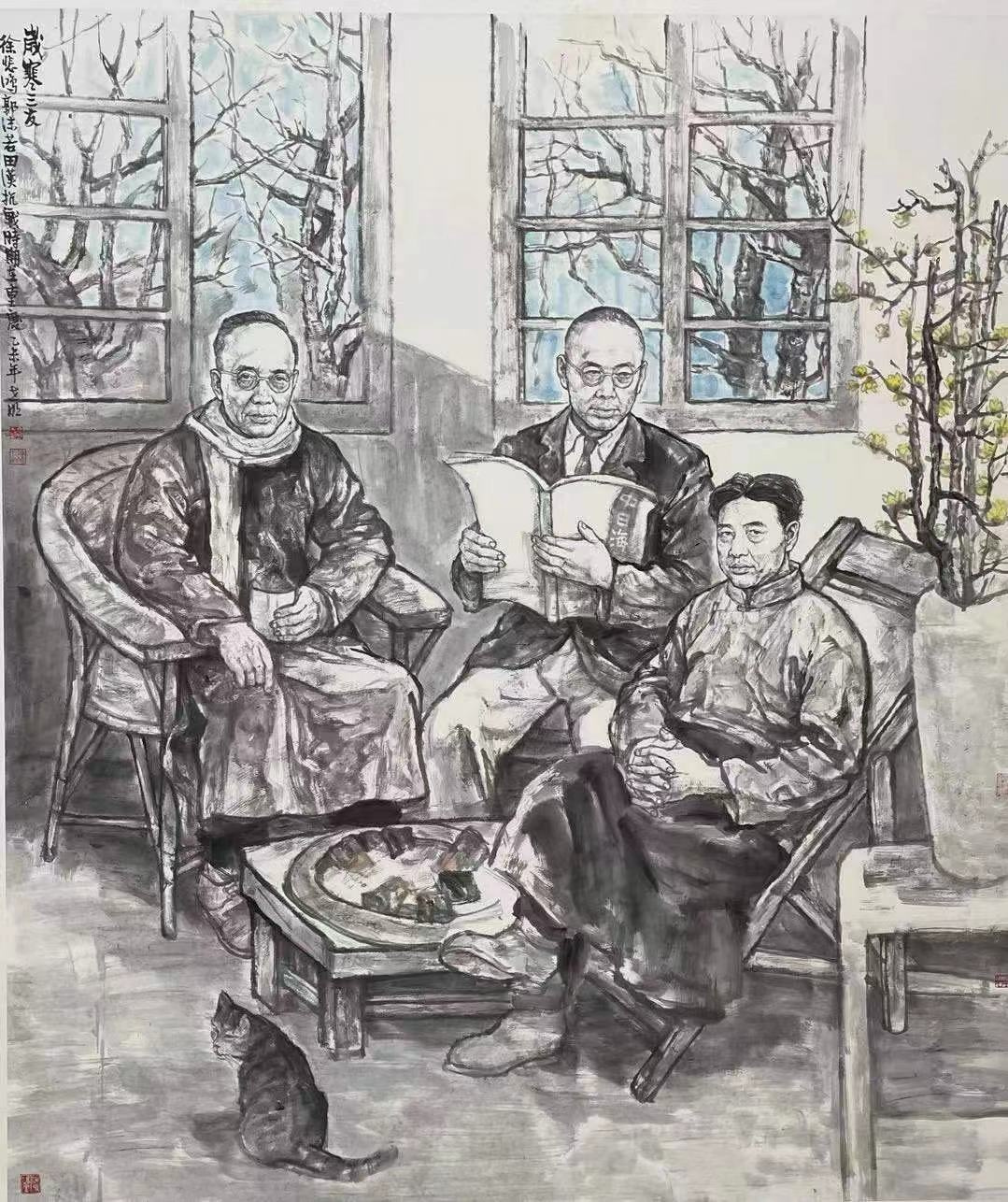 2 中国画 王世明《岁寒三友》170 X145 c m，2015重作，（重庆文联2015个人艺术扶持项目，扶持资金7万元人民币。重庆市第五届中国画展二等奖）。