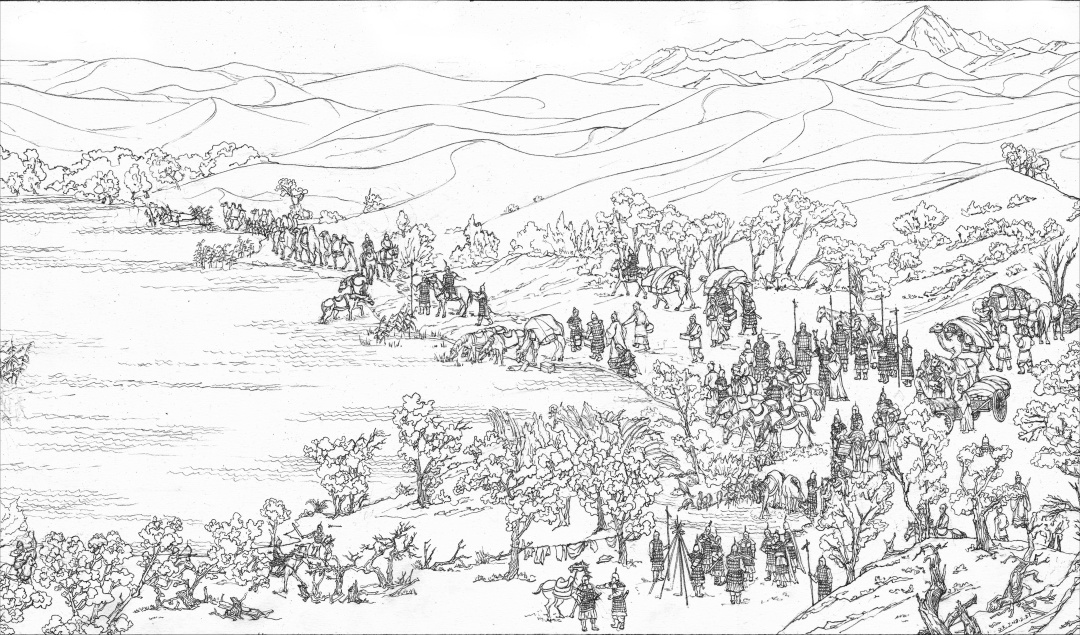 《水塘遇袭》刘凯  27×80cm   纸本铅笔 2017年
