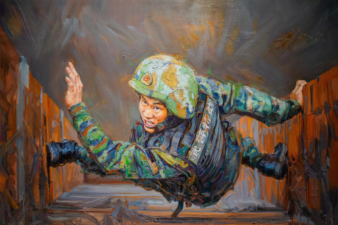 17 《人民的兵系列——攀爬训练》 邹积平  布面油画   190cmX138cm  2021年6月  入选时代之光——第五届中国油画展