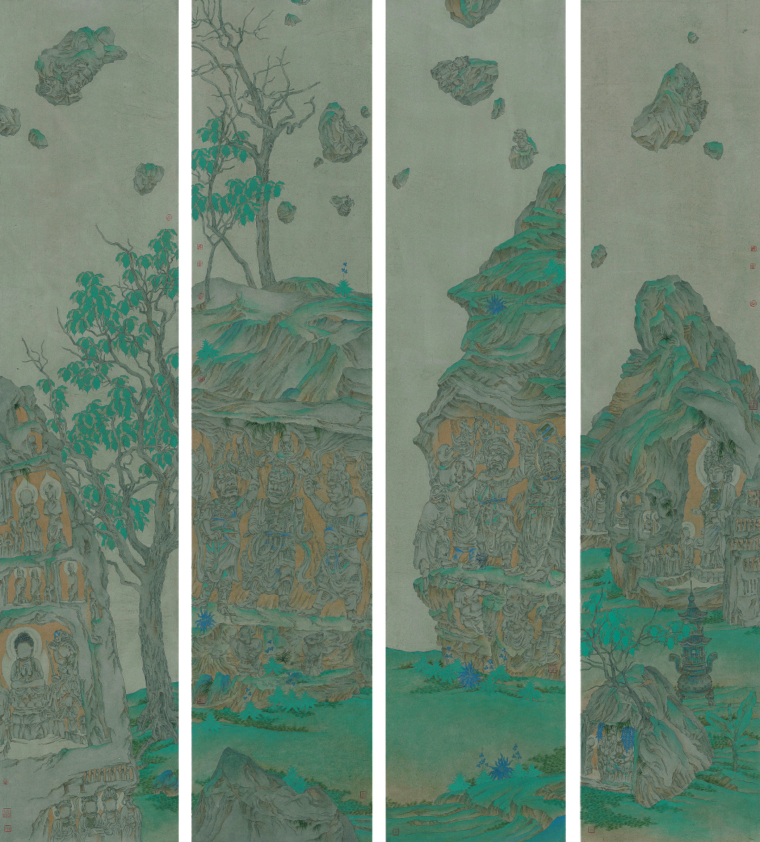 27 李月林·《石头记》组画·190x42cmx4 · 纸本重彩（第十届中国工笔画大展“学术提名”，重庆市第六届美术作品展“一等奖”）