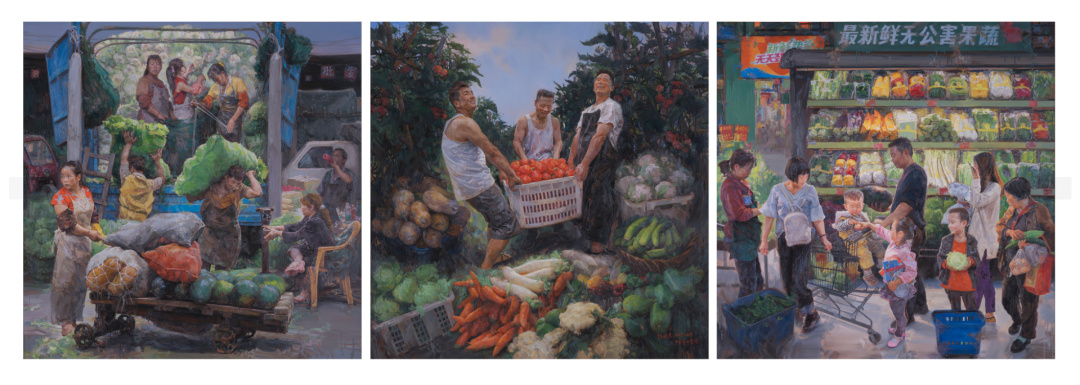 《采采珍蔬·满满菜篮》赵晓东 布面油画 200×200㎝×3幅  2018年