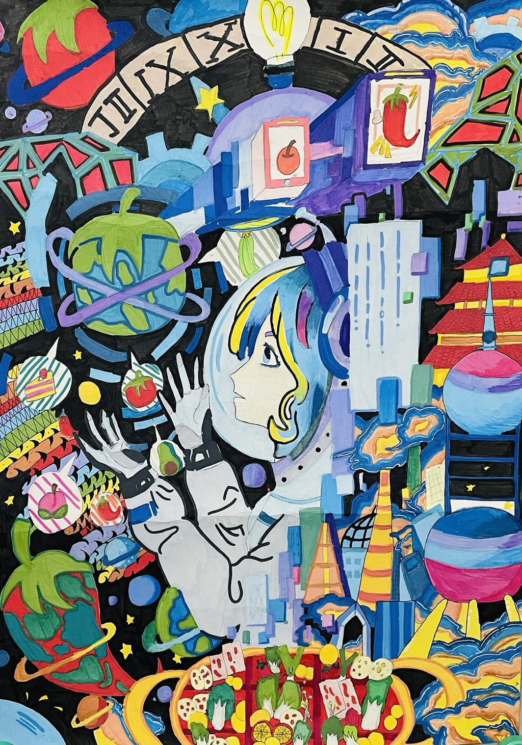 《科技引领，未来无限》黄雅铜 10岁水彩画 天台岗小学 