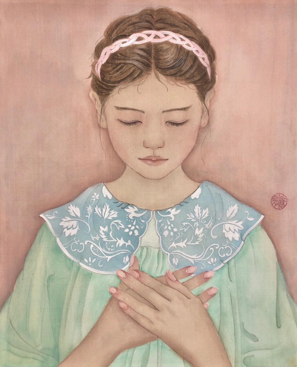 郑觉明 心声 37.8×31cm 2022年 绢本设色 台湾艺术大学美术学院书画艺术学系本科班 指导教师：吴栩菲
