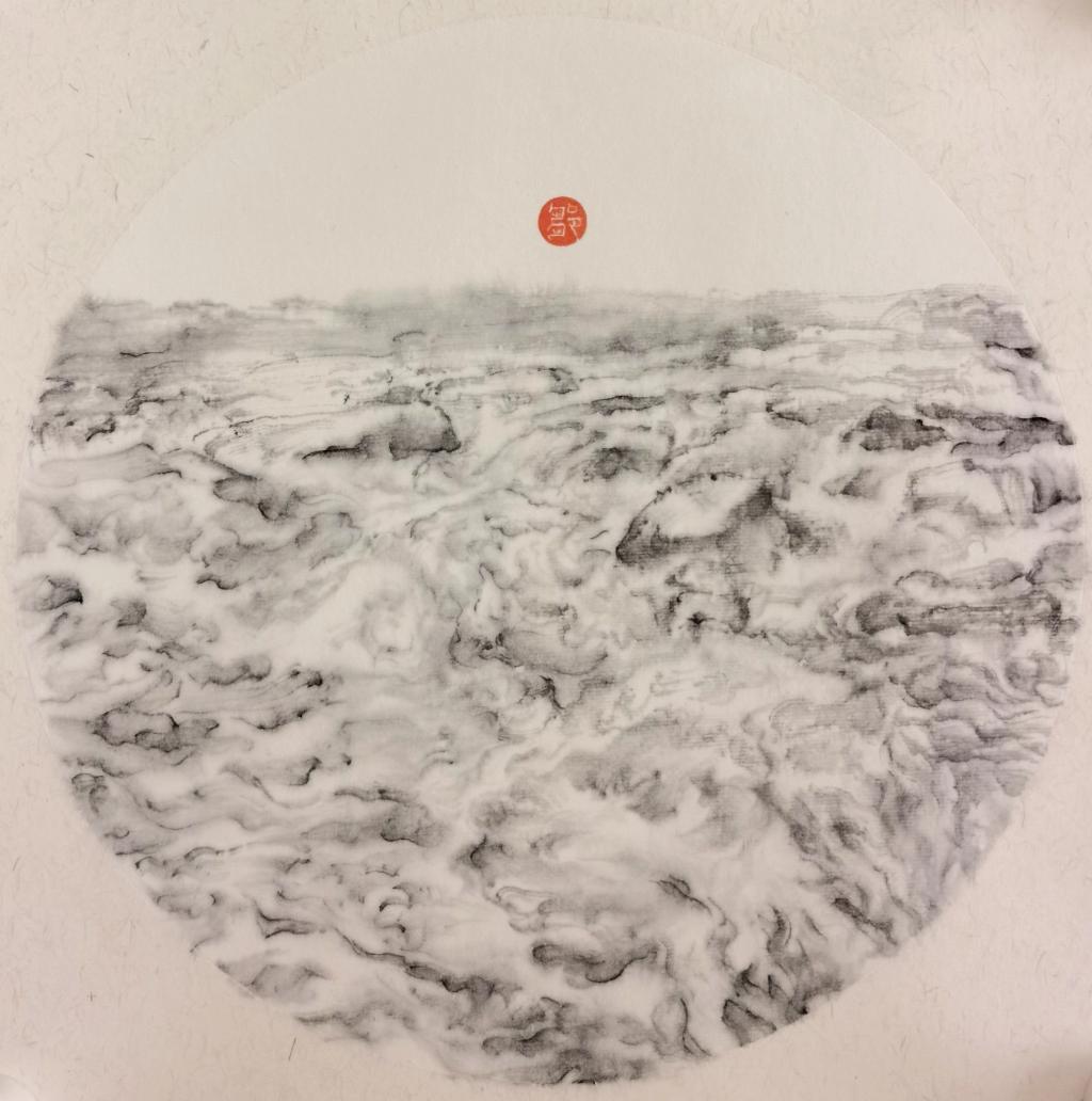 68 邹良媛 四季观景——水图：涌 28×28cm 2024年 纸本水墨 四川美术学院中国画与书法艺术学院硕士班