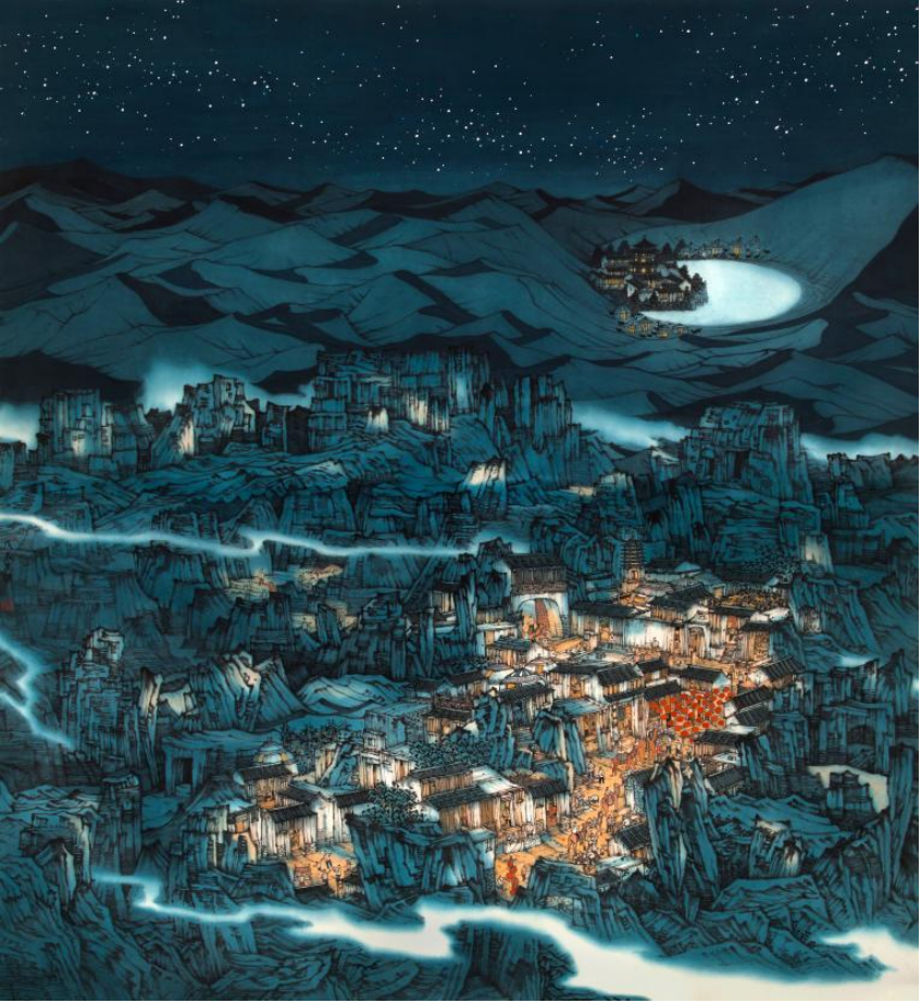 《丝路▪夜》关健 中国画 194x180cm  2018年