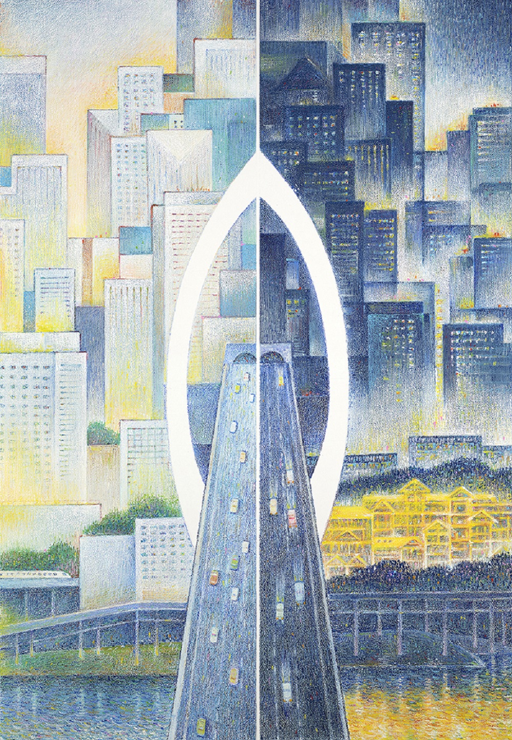 祝殿超《山城的一天》粉画 96×139cm 2024年